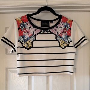 MINKPINK Floral Striped Crop Top - Black, White, Red, Yellow